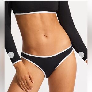 NWT• SEAFOLLY Beach Bound Hipster Bikini Bottom Black White Contrast Size US 6